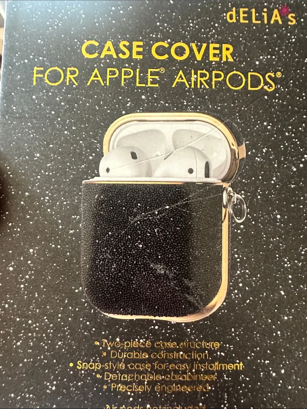 dELiA*s Black AirTag Case Cover with Gold Keyring Accent